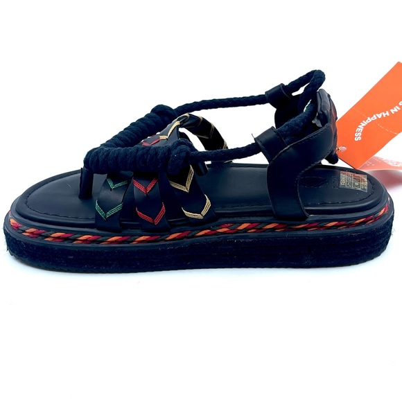 FARM RIO BLACK ROPE TIE FLATFORM SANDALS - Picture 6 of 7